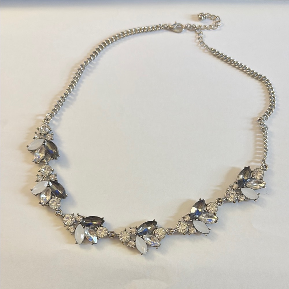 Old Navy silver statement necklace with cz clear & black stones EUC